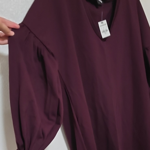 Express Red Sheath Dress with V-Neck and Bishop Sleeves - Picture 4 of 6